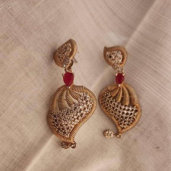 Vintage Faux Ruby and Diamond Stud-Dangle Earrings - Picture 12 of 17